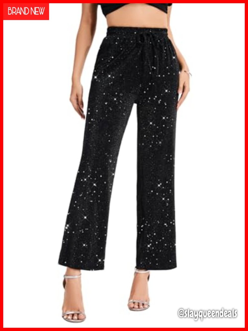 High Elastic Waist Wide Leg Palazzo Pants Glitter Sparkle Party Trouser